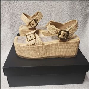 COACH Naomi Raffia Flatform Sandals
